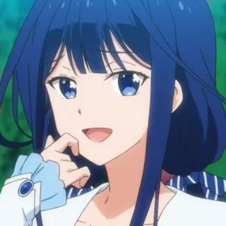 🎐 b757b879 애니메이션, 소녀, 파란 머리, 인물 사진, 만화, 캐릭터, 미소 telegram sticker