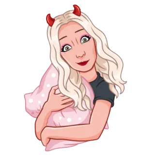 💤 798abf51 iblis, tanduk, wanita, bantal, pirang, kartun telegram sticker