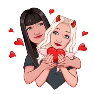 👭 9fc0db9d kartun, cinta, hati, tanduk setan, sayap malaikat, persahabatan telegram sticker