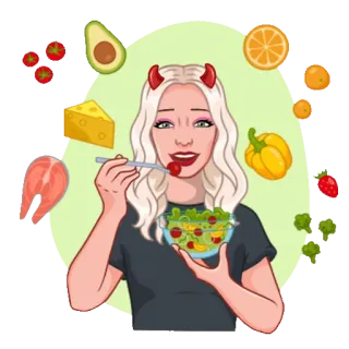 🥗 f573a71e wanita, makan, salad, sehat, makanan, nutrisi, tanduk setan telegram sticker