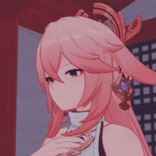 🌸 54052927 Yae Miko Genshin Impact Anime, Jeu, Genshin Impact, Yae Miko, cheveux roses, Waifu whatsapp sticker