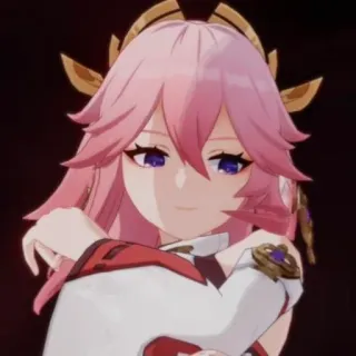 🌸 5b916a17 Yae Miko Genshin Impact Anime, Jeu vidéo, Genshin Impact, Yae Miko, Renard, Cheveux roses, Personnage whatsapp sticker