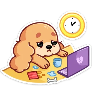 ☹️ 3b2c37be anjing sedih, patah hati, tenggat waktu, komputer, stiker, cocker spaniel telegram sticker