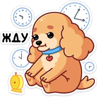 😶 b6ad27a0 жду 개, 기다림, 시계, 귀여운, 스티커, 강아지 telegram sticker