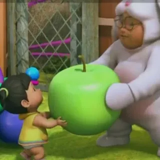 💛 4025af4a мультфильм, ребенок, яблоко, пасхальный кролик, женщина, подарок telegram sticker