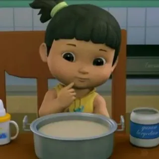 💛 979f1014 garem bergedina мультфильм, ребенок, еда, стол telegram sticker