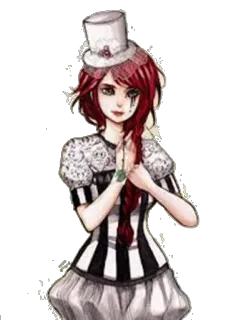 ☺️ 0cc9991b fille, chapeau, cheveux roux, tresse, haut-de-forme, rayures, robe, dessin telegram sticker