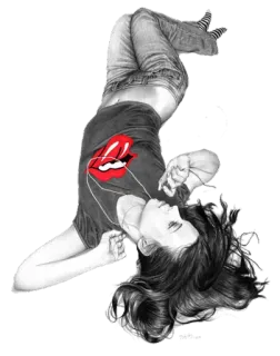 😊 2892181f fille, femme, portrait, croquis, lèvres rouges, logo Rolling Stones telegram sticker