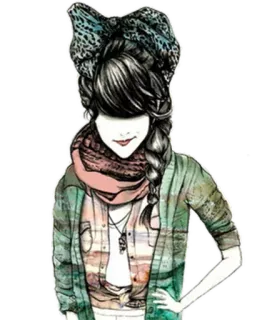🙂 5aba3fd4 mode, illustration, portrait, femme, foulard, noeud, style telegram sticker