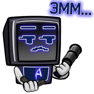 😑 789bc049 ЭММ... 로봇, 텔레비전, 질문, 혼란스러움, 총, 사이보그, 러시아 telegram sticker