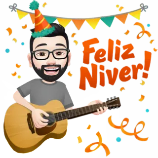 ✳️ 7aee7092 Feliz Niver! compleanno, festa, party, chitarra, coriandoli, festivo telegram sticker
