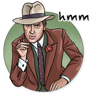 🤔 08f56d79 hmm homem, chapéu, terno, hmm, pensando, ilustração telegram sticker