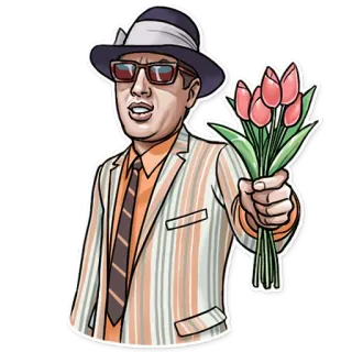 💐 a0b64a8d homem, flores, chapéu, óculos de sol, fato telegram sticker