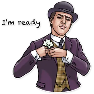 🤠 ce53c8e6 I'm ready homem, terno, chapéu, pronto, desenho animado telegram sticker