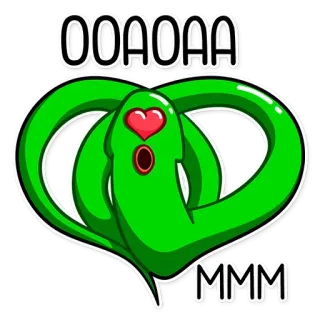 😗 4b9f08a7 OOAOAA MMM cobra, desenho animado, coração, fofo, verde, adesivo, engraçado, animal whatsapp sticker