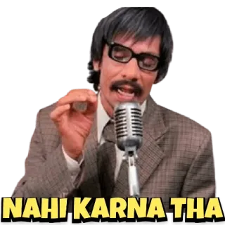 ✋ 1ffdf4bb NAHI KARNA THA India, pria, bernyanyi, mikrofon, Hindi, kacamata, lucu, meme telegram sticker