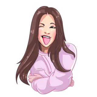 😛 4eb39345 Kartun, Wanita, Kedipan, Lidah, Gadis, Orang telegram sticker