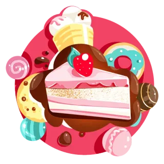 🍰 9a8b7a0a makanan penutup, kue, donat, stroberi, permen, makanan, gula-gula, makaron telegram sticker