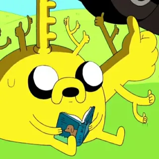 🤪 45992d31 Jake Adventure Time hoạt hình, chó, sách, đọc sách, vàng, Adventure Time telegram sticker