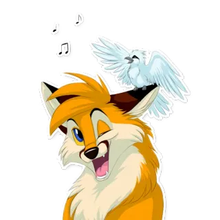 🎶 45779644 lis, ptak, kreskówka, zwierzę, muzyka, nuty whatsapp sticker