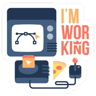 💼 ce92b503 I'M WORKING ทำงาน, เกม, พิซซ่า, คอมพิวเตอร์, ผ่อนคลาย, ความบันเทิง telegram sticker