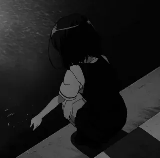 😭 e6550212 fille anime, triste, monochrome, nuit, eau, rivière telegram sticker