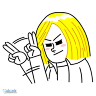👋 0e15802e kreskówka, blond włosy, znak pokoju, naklejka, grafika cyfrowa telegram sticker