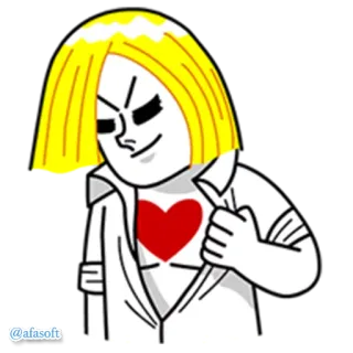 ❤ 61bf209c @afasoft kreskówka, serce, rysunek, blond włosy, rozdarcie koszuli telegram sticker