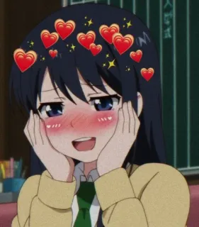 🖤 03323453 Аниме девушка, Сердечки, Румянец, Милый, Мультфильм whatsapp sticker
