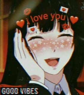 🖤 6ec5b9ae I love you, GOOD VIBES Аниме, Сердечки, Любовь, Позитив, Мультфильм whatsapp sticker