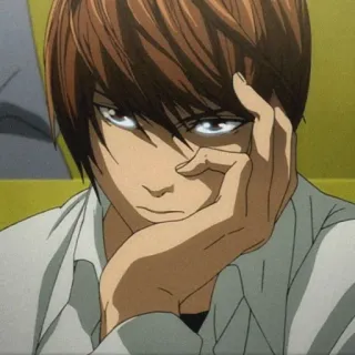 😈 5bf2c2fd Light Yagami Death Note Аниме, Death Note, Лайт Ягами, Размышляет, Манга, Персонаж whatsapp sticker