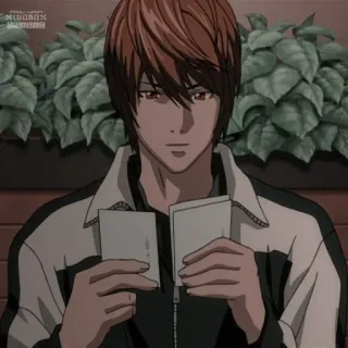 😈 b963d62b Light Yagami Death Note Аниме, Персонаж, Death Note, Лайт Ягами, Книга, Размышление whatsapp sticker