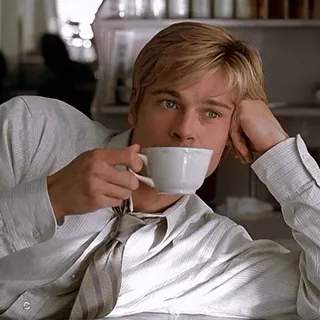 ☕️ f4e35a1a Brad Pitt Brad Pitt, actor, drinking, coffee, tea, portrait, celebrity telegram sticker