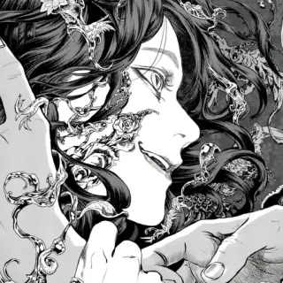 🖤 1af249e5 illustration, art, dessin, femme, cheveux, portrait telegram sticker