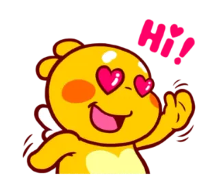 ❤ 8e43976c Hi! Hoạt hình, Dễ thương, Lời chào, Mắt hình trái tim, Thân thiện, Vẫy tay telegram sticker