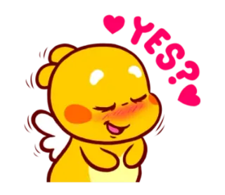 ❤ b916373d Yes? dễ thương, hoạt hình, trái tim, màu vàng, câu hỏi telegram sticker