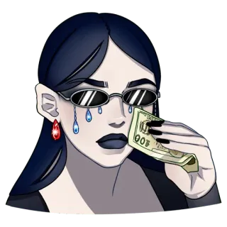 🤑 7ba0a1f3 ร้องไห้, เงิน, เศร้า, ผู้หญิง, แว่นกันแดด telegram sticker