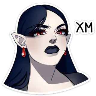 🤔 6be0b297 XM 卡通, 女性, 哥特, 眼睛, 插画 telegram sticker