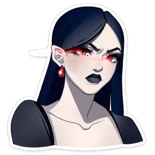 😡 ff1d83fe 女人, 哥特, 吸血鬼, 黑发, 红眼睛, 耳环, 生气, 邪恶, 卡通 telegram sticker