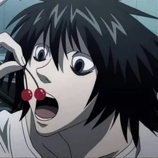 🍒 4d2deb93 L Lawliet Death Note anime, L, L Lawliet, Death Note, detective, manga, character, cherries telegram sticker