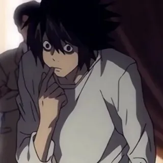 😨 67f44c97 L Death Note anime, death note, L, detective, thinking, manga telegram sticker