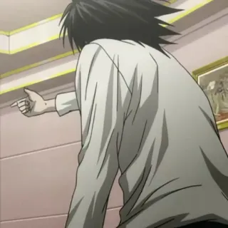 🔫 c1f4a6e2 L Lawliet Death Note L, Death Note, detective, anime, pointing, character, manga telegram sticker