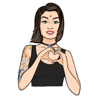 ❤️ e083f962 여자, 하트 손, 문신, 갈색 머리, 만화, 스티커 telegram sticker