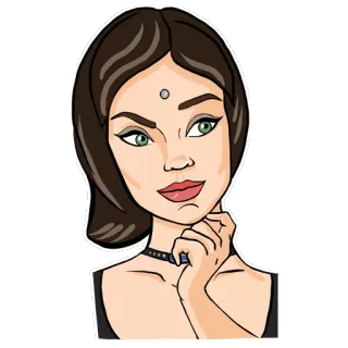 😏 3a7b74b1 mujer, dibujo animado, retrato, pegatina, morena, chica, collar telegram sticker