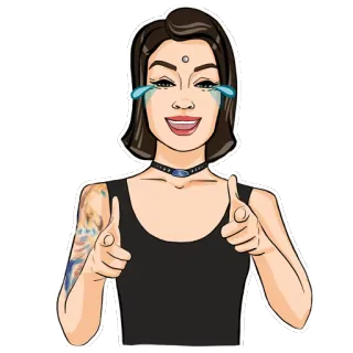 😂 af9ff074 mujer, señalando, dibujo animado, tatuaje, alegre, feliz telegram sticker