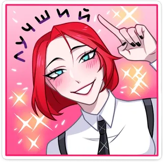 ☝ 140a5b88 лучший 반짝이, 만화, 여자, 볼터치, 빨간 머리, 넥타이, 귀여운 telegram sticker