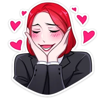 😍 3d736336 만화, 사랑, 하트, 귀여운, 행복한, 여자, 빨간 머리, 정장 telegram sticker