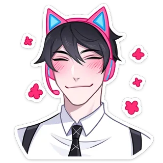 😊 fd70eb8b 애니메이션, 캐릭터, 카와이, 귀여운, 스티커, 고양이 귀, 헤드폰 telegram sticker