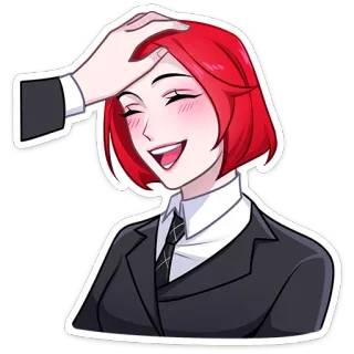 😃 fe72c001 애니메이션, 빨간 머리, 쓰다듬기, 머리 쓰다듬기, 미소, 행복 telegram sticker