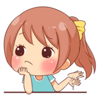 ☹ 0e104028 menina, desenho animado, fofo, pensando, emburrada, pensativa whatsapp sticker